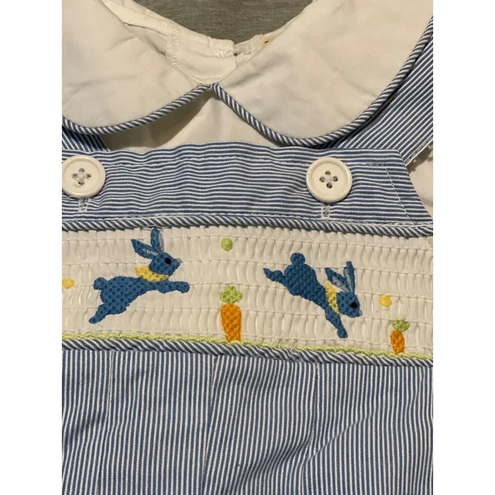 Baby Romper 6M Toffee Apple Blue/White Striped Outfit‎ With Bunny/Carrot vintage